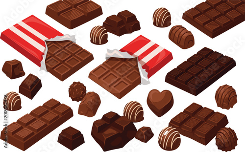 Εκτύπωση καμβά Assorted Chocolate Vector Set Featuring Dark and Milk Chocolate Bars Truffles an
