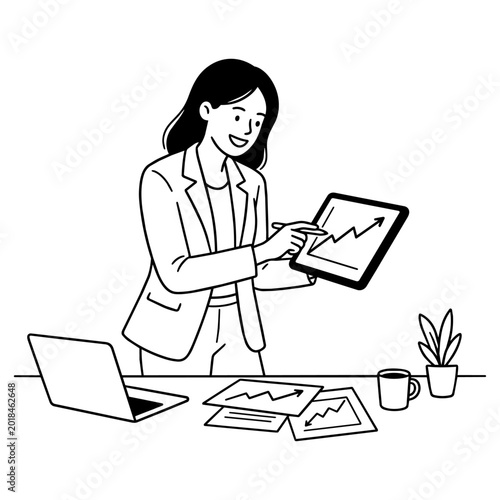 90-1_説明しているスーツ姿の女性
