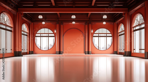 National style new Chinese style red interior hall artificial space	