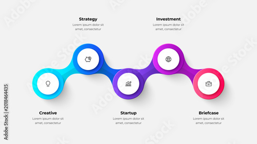 5 step infographic template with modern gradient style wave process diagram for business strategy and startup
