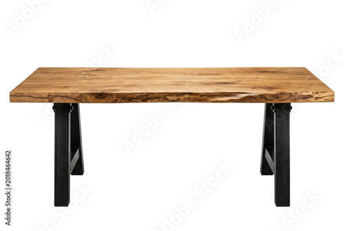 Фотография Live edge oak dining table isolated. Industrial furniture mockup.
