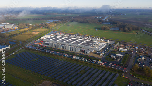 Data center campus producing clean energy with solar power