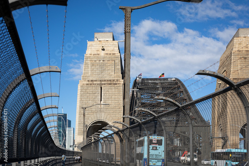 Pedestrian Walkway Beside Iconic Steel Bridge Structure