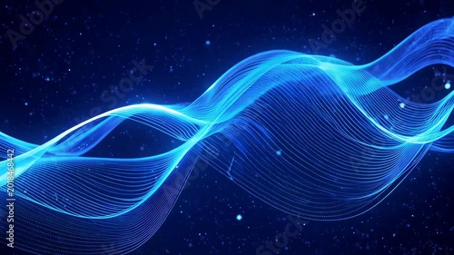 neon blue wave, abstract background, glowing particles