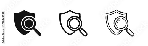 Konstfotografi Security Scan and Protection Icon Set with Shield and Magnifier