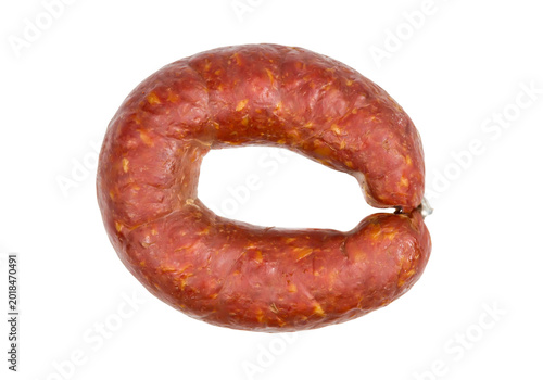 Obraz na płótnie Ring shaped smoked sausage, cured meat link isolated on transparent background P