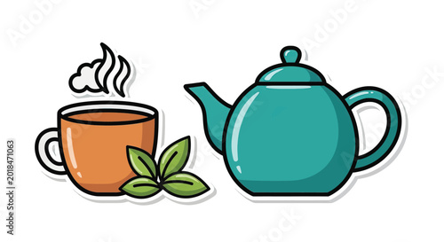 Teapot and steaming cup illustration.