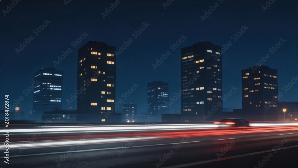 Fototapeta premium Nighttime cityscape with light trails