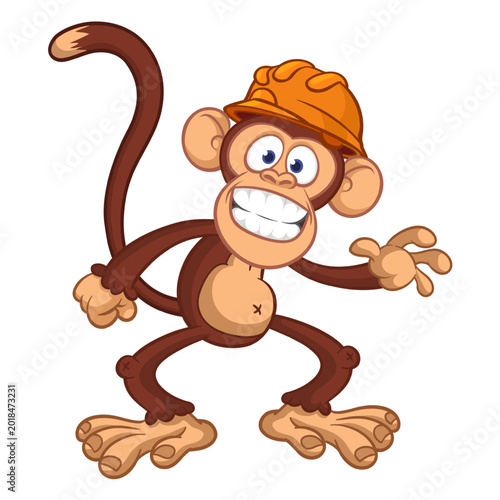 Photography Cartoon funny brown monkey chimpanzee wearing safety helmet