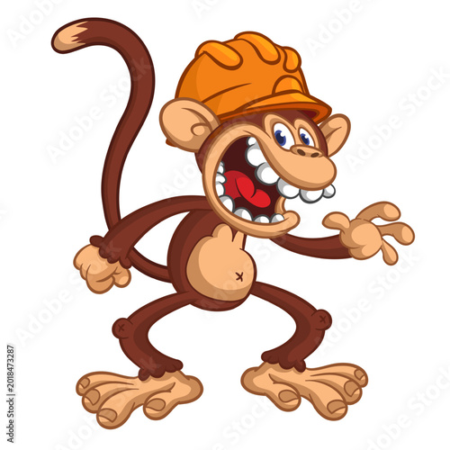 Photography Cartoon funny brown monkey chimpanzee wearing safety helmet