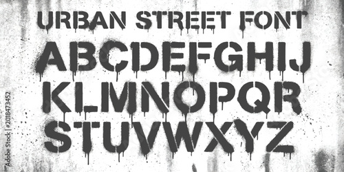 Φωτογραφία Urban street graffiti font with black spray paint letters on a concrete wall tex