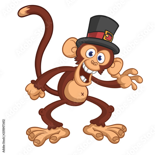 Photography Cartoon funny brown monkey chimpanzee wearing top hat