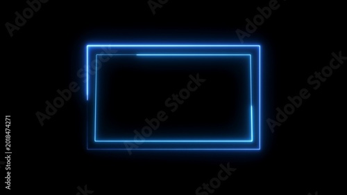 Double glowing neon blue rectangular frame border isolated on a solid black background for