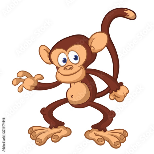 Photography Cartoon funny brown monkey chimpanzee jumping or dancing