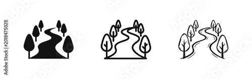 Foto Nature path road through trees landscape icon set