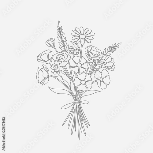 Minimalist Floral Bouquet Illustration, Elegant Line Art Design