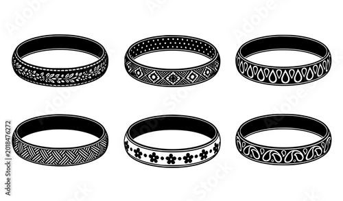 Billede på lærred Traditional bangles silhouette vector set with elegant ornamental jewelry patter