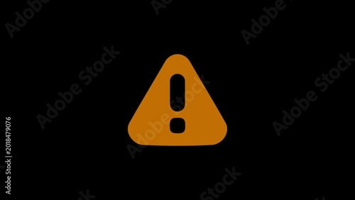 Orange warning triangle sign with exclamation mark on a solid black background