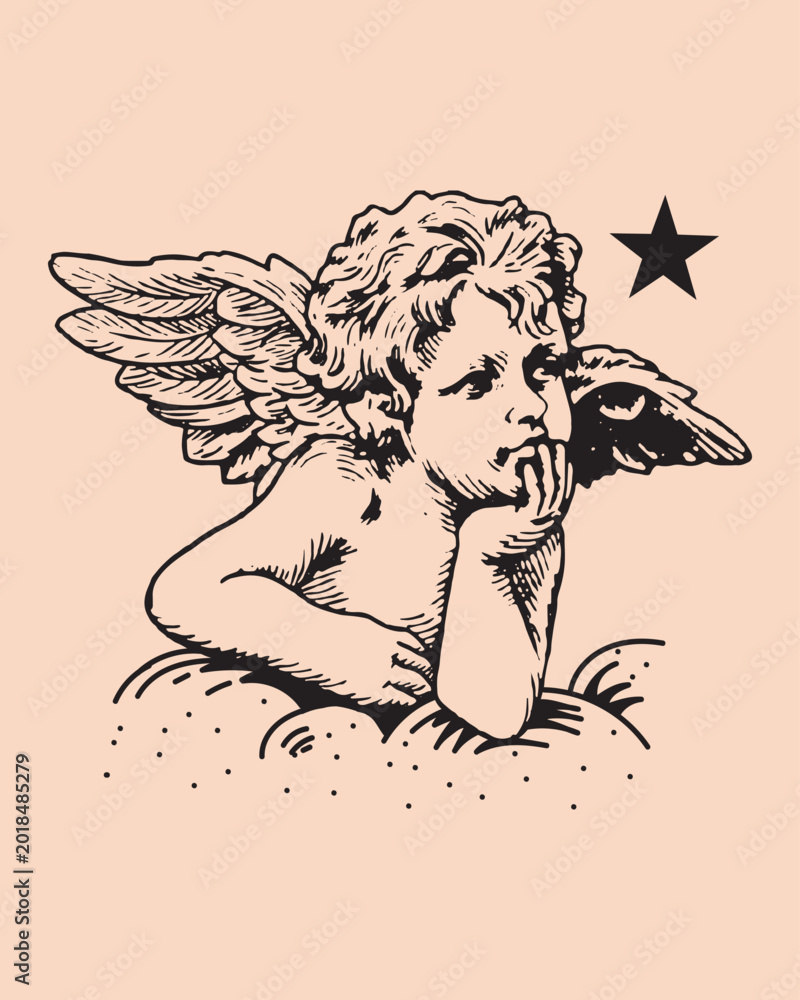 Fototapeta premium sketch of little angel. vector illustration