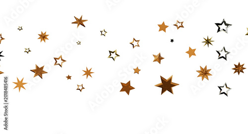 Foto Festive golden stars scattered on white backdrop, perfect for holidays, events, or celebratory designs