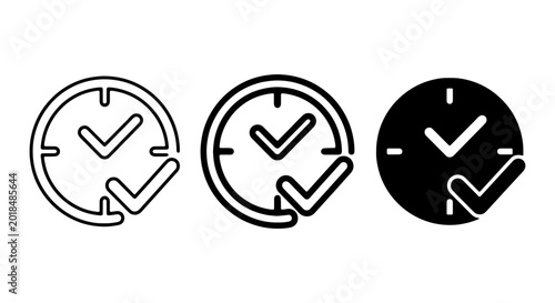 Photos Time Management Icons, Clock Checkmarks, Vector Symbols for Schedule and Task Co