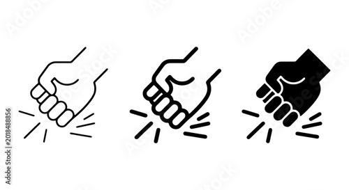 Foto Fist Punch Icon Set, Impact Symbol, Knocking Gesture, Forceful Strike Vector