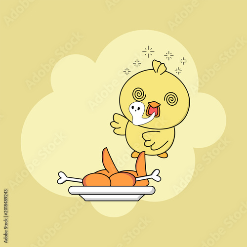 Yellow chick cartoon character vector illustration. EPS 10.