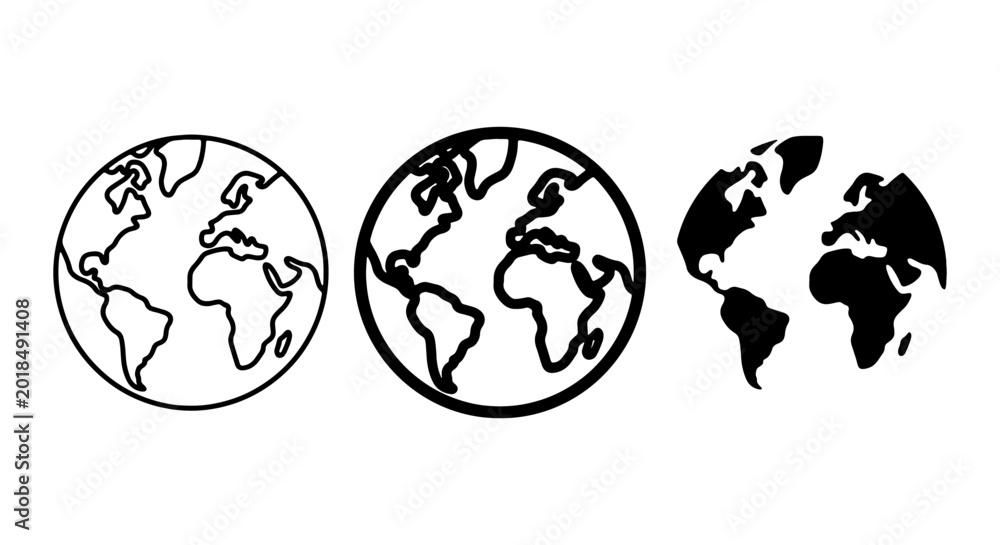 Fototapeta premium Global Earth Icons, Planet World Maps, Globe Illustrations, Vector Graphics