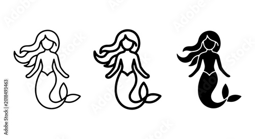 Foto Mermaid Icons Set, Mythical Sea Creature Vector Graphics, Fantasy Ocean Characte