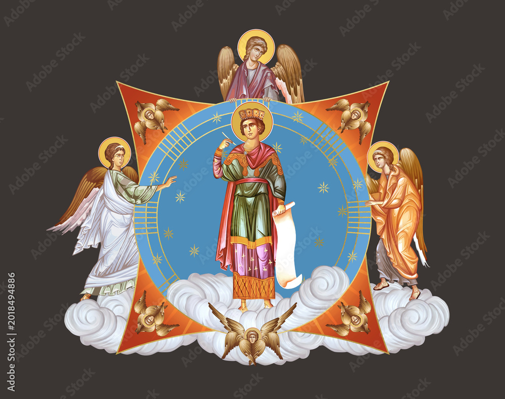 Fototapeta premium Saint Solomon. Illustration in Byzantine style with angels and seraphim