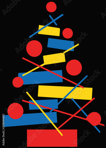 Tableau sur toile Abstract Geometric Christmas Tree in Bauhaus Style Avant-Garde Illustration