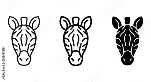Canvas Print Zebra Head Icons, Stylized Animal Faces, Black and White Vector Graphics, Safari