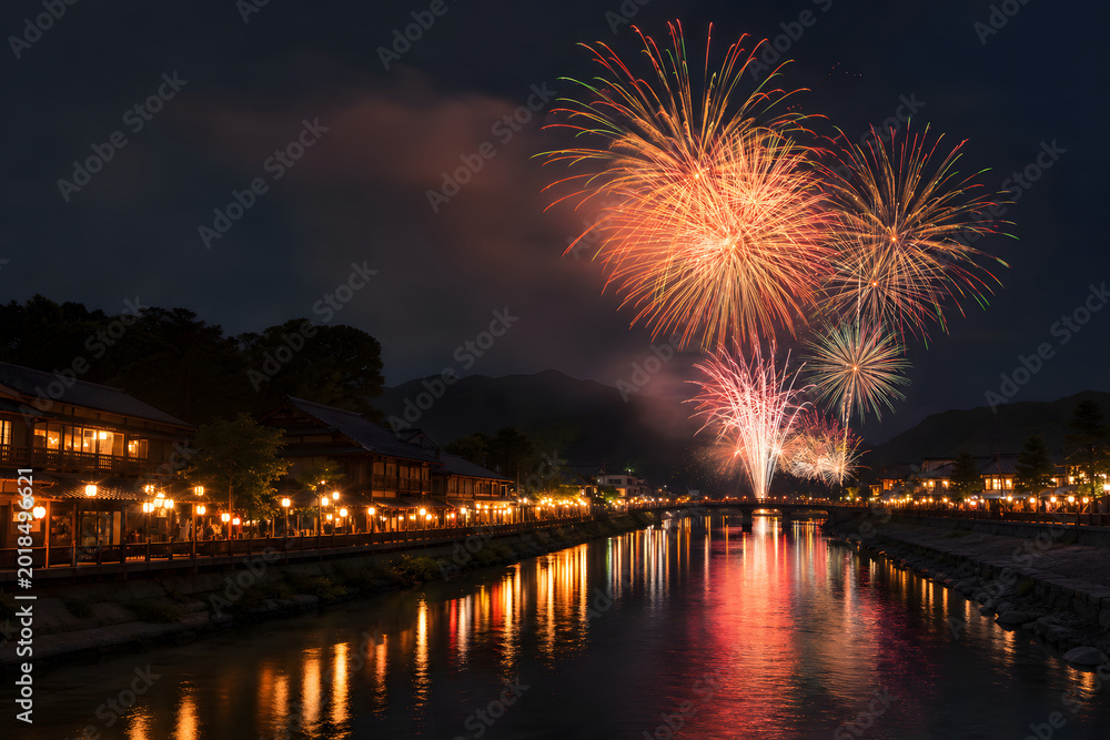 Fototapeta premium Japanese Summer Fireworks Festival Background