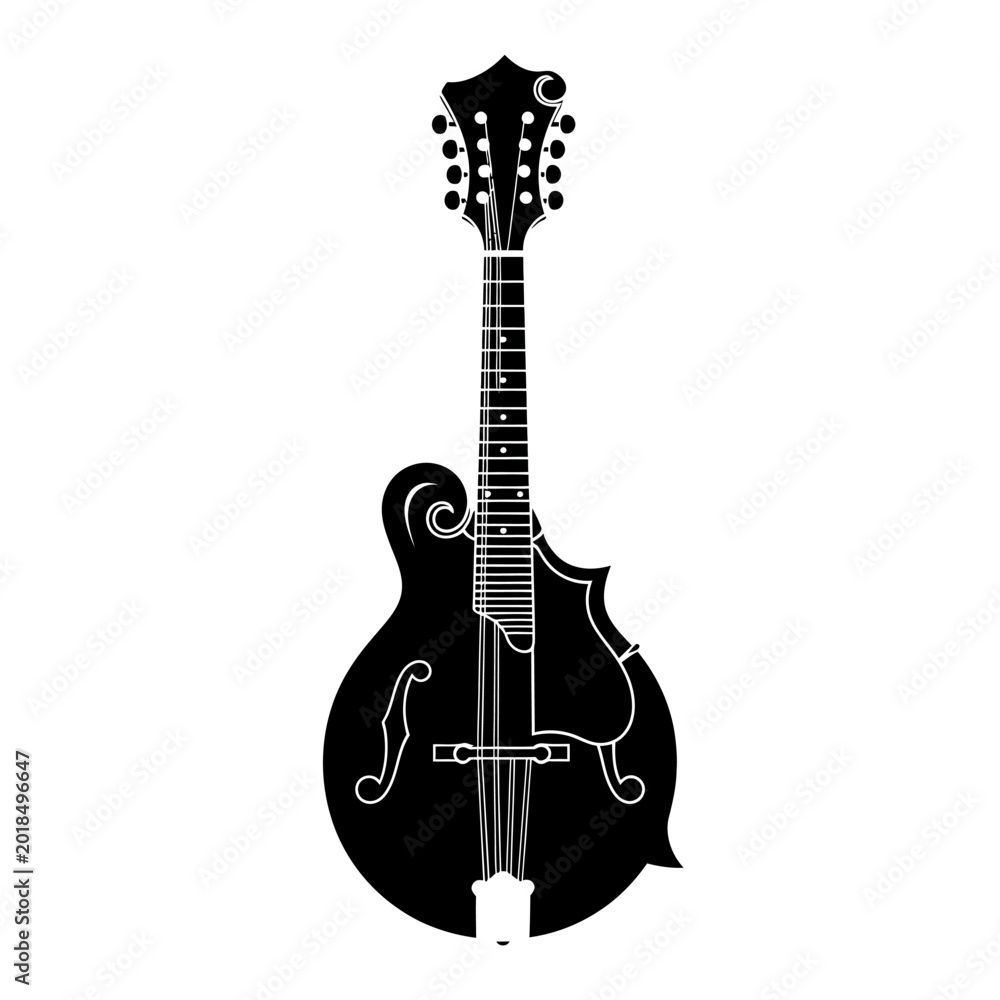Obraz premium Black and White Mandolin Silhouette on White Background