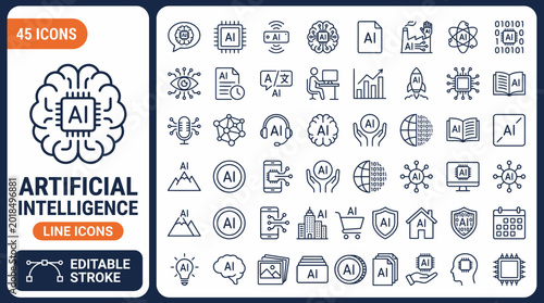 Schilderij op canvas Artificial intelligence line editable icon set