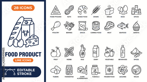 Canvas Print Minimalist Food Product outine icons set with editable stroke