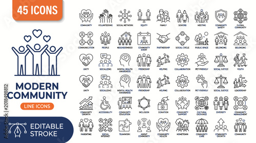 Schilderij op canvas Minimalist Modern community outine icons set with editable stroke