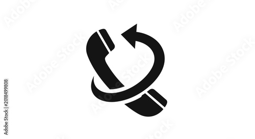 Black phone receiver icon with redial arrow on white background