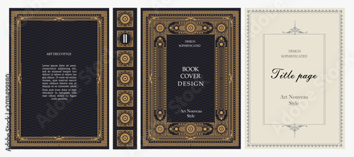 Photography Classic vintage book cover, title page, spine design with Art Deco, Baroque, Art Nouveau and Victorian ornaments