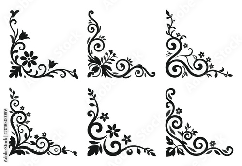 Black Floral Corner Swirls