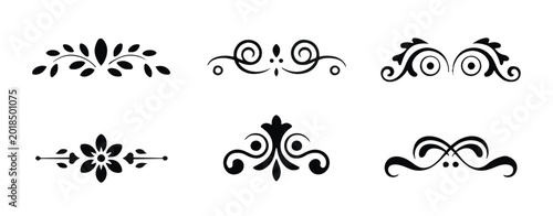 Elegant Black Floral Swirl Ornaments
