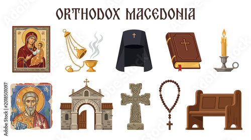 Orthodox Macedonia Religious Symbols and Architecture Collection.