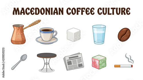 Принти на полотні Macedonian Coffee Culture Elements Collection.