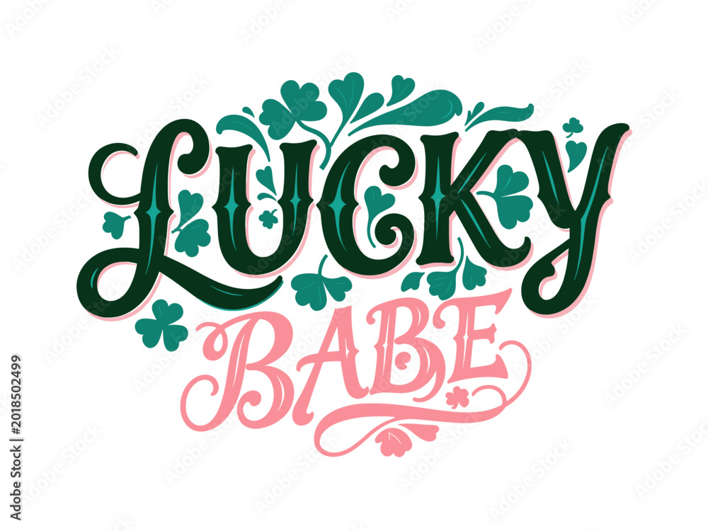 Naklejka premium Lucky Babe Text Design with Shamrock Decoration