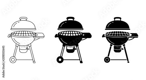 Barbecue Grill Icons: Black & White Vector Set for Outdoor Cooking and Grilling