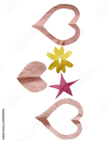 Pink hearts and colorful flowers and starfish illustration