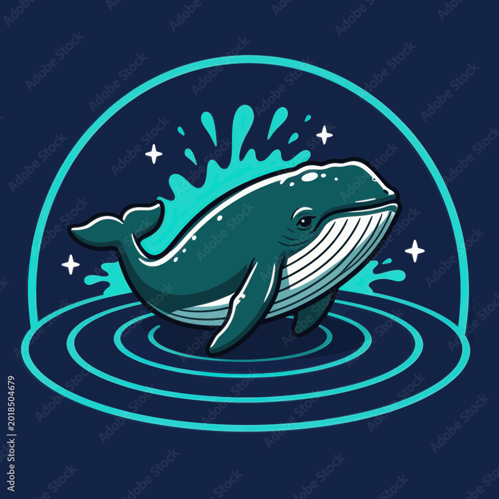 Fototapeta premium Whale Jumping Out of Water with Splash and Ripple Effect Illustration