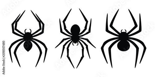 Bild auf Leinwand Set of black spider vector silhouettes, Creepy insect icons, Halloween, Horror d