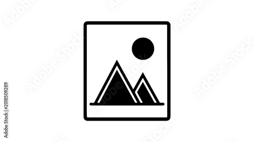 Free Download Vector silhouette of image placeholder icon with mountains and sun, minimalist design, digital media, photography representation art - GFXLoad