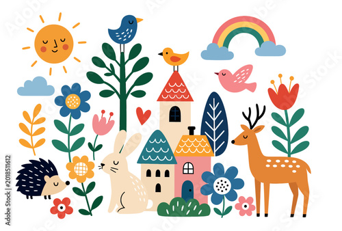 Whimsical Forest Fairy Tale Scene.